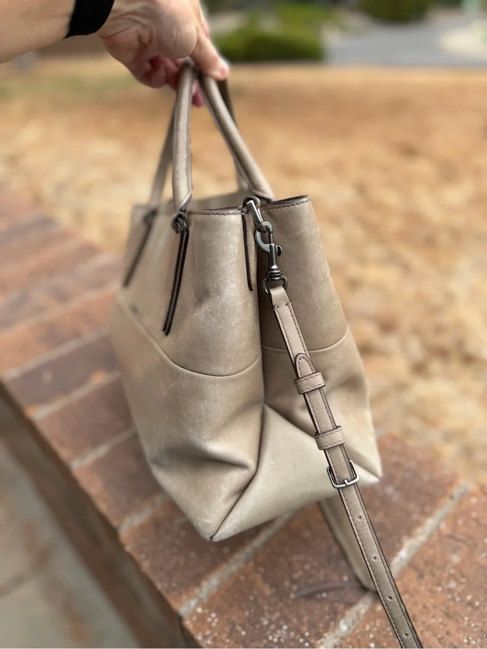 Coach Taupe Grey Leather Tote Satchel Crossbody Bag with S